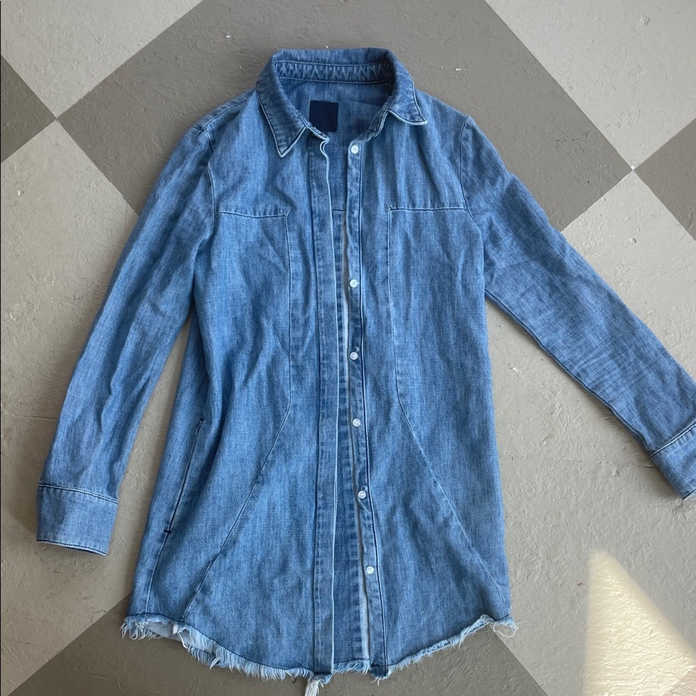 Blue Denim Button Down longer Shirt
